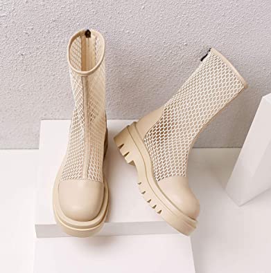 Photo 1 of 9.5---DearOnly Women's Flat Heel Mesh Summer Boots Round Toe Classic Roman Lace Sandals with Zipper Party Shoes
