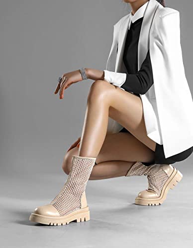 Photo 2 of 9.5---DearOnly Women's Flat Heel Mesh Summer Boots Round Toe Classic Roman Lace Sandals with Zipper Party Shoes
