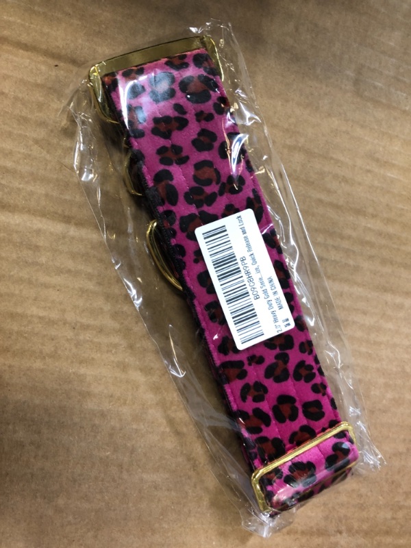 Photo 2 of 2.0" Heavy Duty Gold Series Tactical Dog Collar with Soft Handle, Double-Sided Leopard Velvet , Stainless Steel Hardware, Adjustable Combat Collar Size, Quick Release and Lock M: 20-23" Rose Red Leopard Print