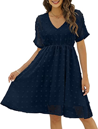 Photo 1 of Jollycode Women's Short Sleeves V Neck Babydoll Dress Swiss Dot Flowy A-Line Mini Dress M
