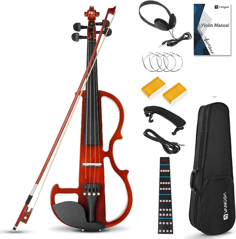Photo 1 of Vangoa Electric Violin, 4/4 Full Size Silent Electric Violin Kit for Beginners Adults Solid Wood Electric Fiddle Starter Set
**ONLY HAS ONE ROSIN
MISSING BRIDGE **