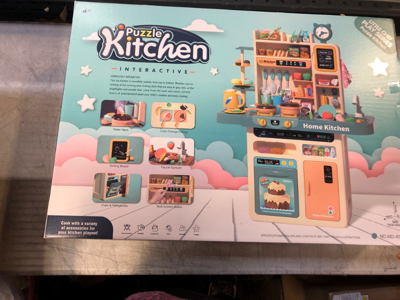 Photo 3 of deAO My Happy Little Chef Kitchen 80 Pieces Pretend Play Set with Multi-Functional Button Panel, Light, Sound, Real Steam Functions and Colour Changing Accessories Included(Pink)  -- FACTORY SEALED --
