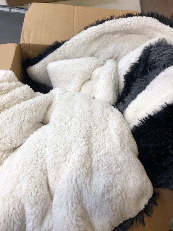Photo 1 of 3 Pieces Plush Shaggy Comforter Set King Size, Luxury Faux Fur Fluffy Duvet Set, Ultra Soft and Warm Bedding Set for Winter (1 Comforter + 2 Pillowcases, Black with Gray)
