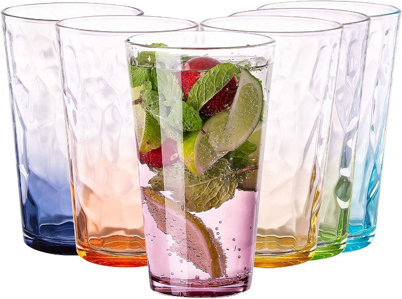 Photo 1 of 13 Ounce Glass Multicolor Diamond Pattern Tumbler,Iced Tea Glasses for Water, Beverage,Juice, Wine,Beer and Cocktail,Set of 6 (Six Gradient Colors)  -- FACTORY SEALED --
