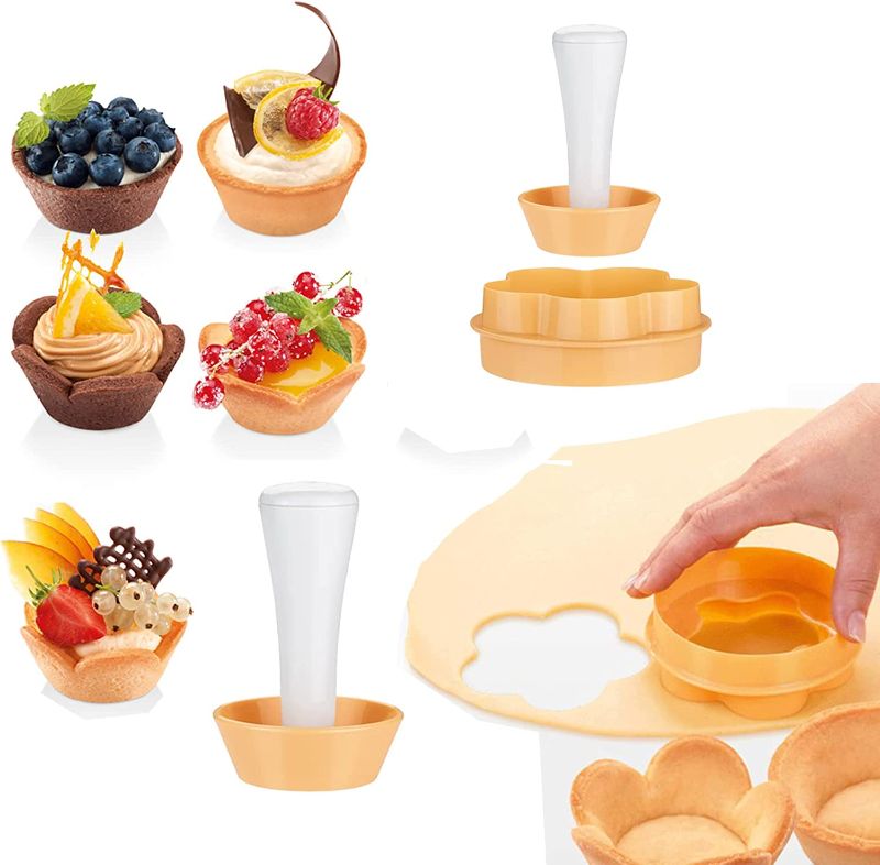 Photo 1 of 2 Packs Pastry Dough Tamper Kit, Flower Round Cookie Cutters, Cutters Cookie Press for Baking Biscuit Cupcake Muffin Mini Pie Kitchen Tools
