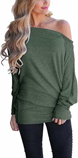 Photo 1 of EZBELLE Women's Off The Shoulder Tops Batwing Long Sleeve Shirts Casual Loose Tunics Pullover Sweater  SIZE XL 
