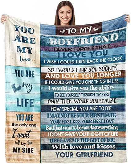 Photo 1 of Gifts for Boyfriend from Girlfriend Romantic Anniversary Birthday Gifts for Him Unique Christmas Valentines Thanksgiving for Boyfriend to My Boyfriend Throw Blanket Soft Bed Flannel 50×60 Inches