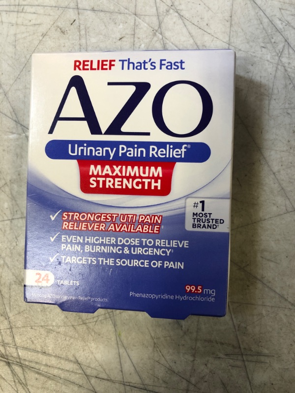 Photo 2 of AZO Urinary Pain Relief Maximum Strength | Fast relief of UTI Pain, Burning & Urgency | Targets Source of Pain | #1 Most Trusted Brand | 24 Tablets AZO Max Strength 24CT
EXP 07/24