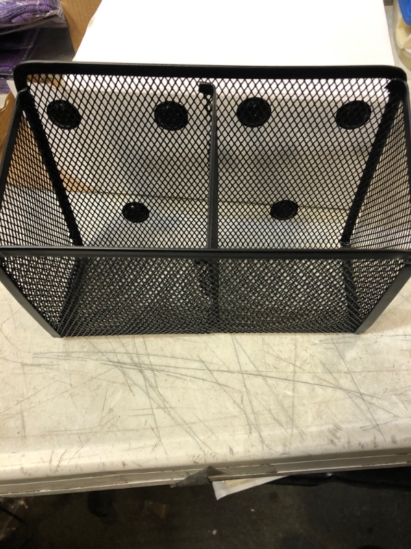 Photo 2 of Magnetic Pencil Holder Organizer- Generous Compartments Magnetic Storage Basket Organizer and Magnetic Mesh Pen Cups - Magnetic Storage Basket Organizer -Strong Magnets-Mesh Pen Holder for Whiteboard, Locker Accessories (Black 2 Comp)