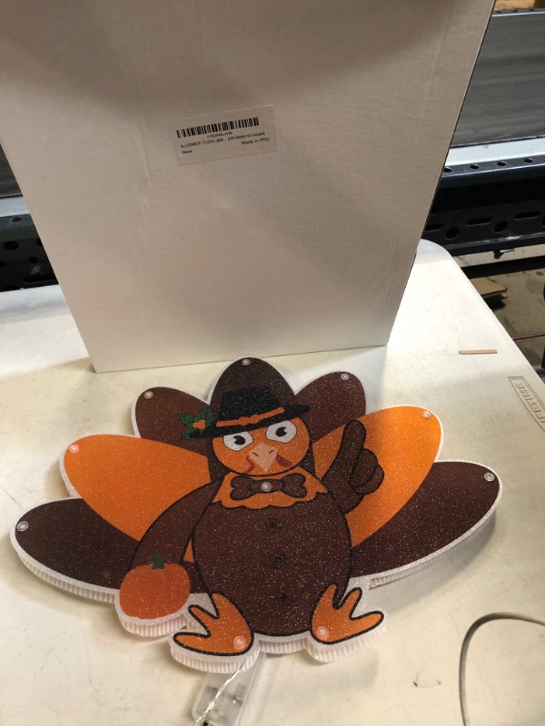 Photo 2 of ALLADINBOX 16 Inch Thanksgiving Window Silhouette Lighted Turkey Orange Light with Pilgrim Hat Wall Door Table Centerpiece Hanging Decoration (2AA Battery not Included) Turkey Lighted