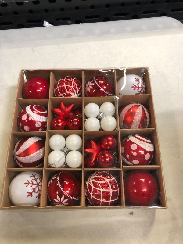 Photo 2 of 42Pcs Christmas Ornaments Balls WateBac , Set Decorations Balls for Xmas Tree Balls, Hanging Ball for Holiday, Wedding, Party (21Red & 21White)