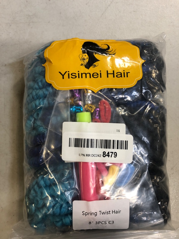 Photo 1 of FREESHOW Ombre Blue Spring Twist Hair 3 Pack Spring Twist Crochet Hair 8 Inch Blue Color Spring Twist Hair (8"X3, C3) C3 8 Inch (Pack of 3)