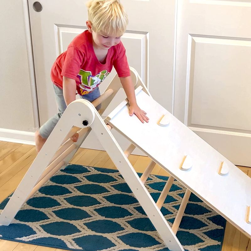 Photo 1 of Foldable Wooden Climbing Triangle with Sliding Ramp, 2 in 1 Pikler Triangle Climbing Toys for Toddlers, Kids Indoor Climbers & Gym Play Structures for 1 2 3 4 Years Old Boys Girls
