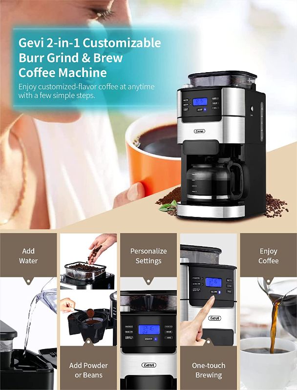 Photo 2 of 10-Cup Drip Coffee Maker, Grind and Brew Automatic Coffee Machine with Built-In Burr Coffee Grinder, Programmable Timer Mode and Keep Warm Plate, 1.5L Large Capacity Water Tank,900W, Black (Aluminum, 10 Cup)

