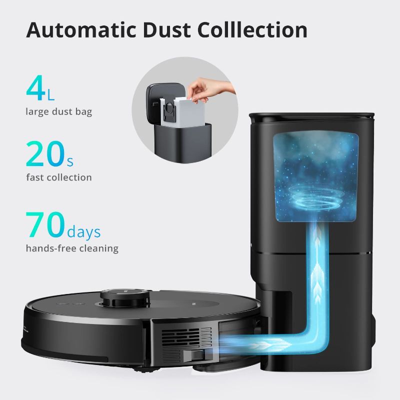 Photo 2 of 360 S8 Plus Robot Vacuum and Mop Combo, Botslab Self-Empty LIDAR Navigation Smart Mapping Robot, 2700Pa Suction, Carpet Detection, Work with Alexa, WIFI, APP, Ideal for Pet Hair, Hard Floor and Carpet
