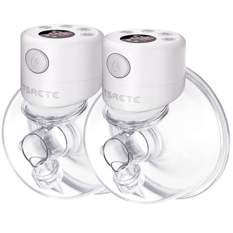 Photo 1 of Breast Pump, TSRETE Double Wearable Breast Pump, Electric Hands Free Breast Pumps with 2 Modes, 9 Levels, LCD Display, Memory Function Rechargeable Double Milk Extractor-24mm Flange(White)
