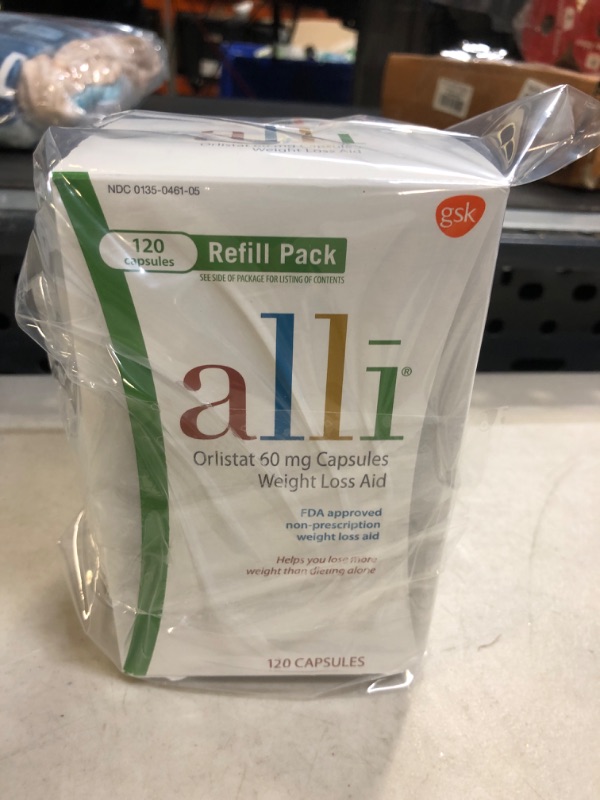 Photo 2 of alli Weight Loss Diet Pills, Orlistat 60 mg Capsules, Non Prescription Weight Loss Aid, 120 Count Refill Pack---exp date 09-2024