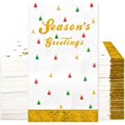 Photo 1 of 100 Christmas Napkins Paper Guest Towels 3 Ply Gold Foil Xmas Tree Decorative Guest Napkins Disposable Hand Towels for Bathroom Dinner Home Kitchen Winter Holiday Party Supplies Decor