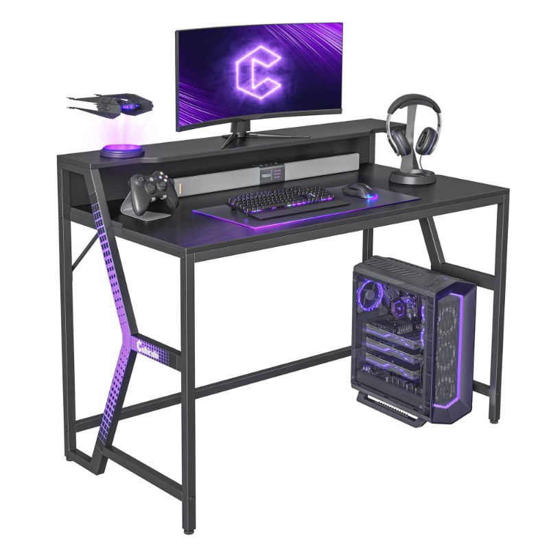 Photo 1 of CubiCubi Carrier Gaming Desk 47 inch Gamer Workstation, Home Computer Carbon Fiber Surface Gaming Desk PC Table with Monitor Stand