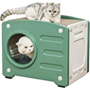 Photo 1 of Yoyaker Cat Houses for Outdoor/Indoor Cats, Waterproof Cat Cube Cave, Cat Beds with Scratch Pad and Soft Mat, Easy to Assemble, Warm Feral Cat Shelter for Large Cats 21.3x15.6x16.9 Inches, Green