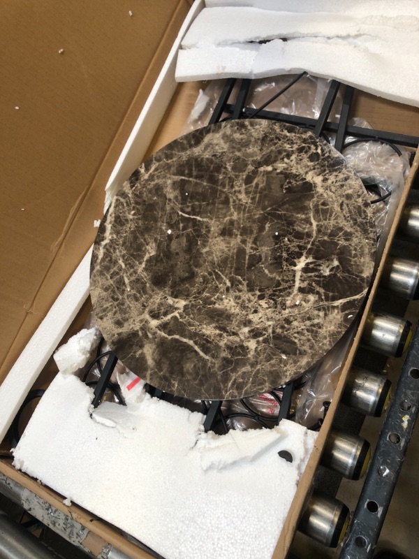 Photo 1 of VECELO Metal Wine Rack Console Table, Freestanding Floor Bottles Organizer & Display Shelf with Faux Marble Finish Top, for Bar Kitchen Dining Living Room, Small Spaces, Holds 15, Black 15-Bottles