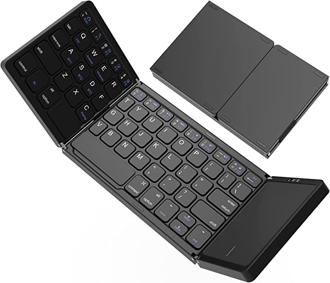 Photo 1 of HAMOPY Foldable Keyboard, Portable Tri-Folding Wireless Keyboard with Sensitive Touchpad Mouse, Rechargeable Keyboard Mini Travel Keyboard for Windows iOS Android Phone PC Table, Sync up to 3 Devices
