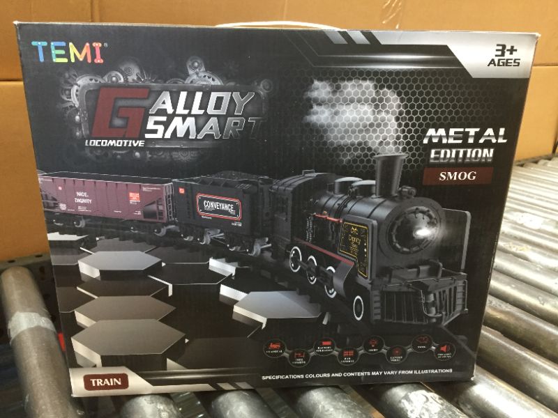 Photo 4 of Baby Home Metal Alloy Model Train Set, Electric Train Toy for Boys Girls, with Realistic Train Sound?Lights and Smoke, Gifts for 3 4 5 6 7 8+ Year Old Kids 3 Carriages + inner loop expansion