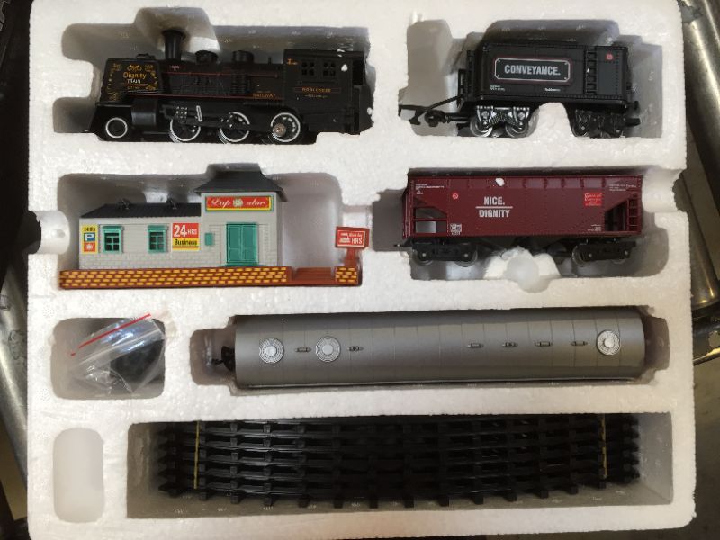 Photo 2 of Baby Home Metal Alloy Model Train Set, Electric Train Toy for Boys Girls, with Realistic Train Sound?Lights and Smoke, Gifts for 3 4 5 6 7 8+ Year Old Kids 3 Carriages + inner loop expansion