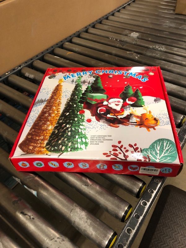 Photo 1 of 5 Feet Tinsel Christmas Tree with 50 Colored Lights, Collapsible Pencil Tree, Red and White Tinsel Pop Up Christmas Tree, Easy to Assemble and Store, for Small Space Apartment Xmas Decoration Indoor
