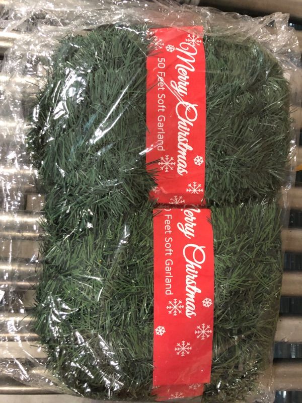 Photo 2 of 50 Foot Garland for Christmas Decorations, Non-lit Green Soft Christmas Garland for Outdoor or Indoor Use, Artificial Greenery Garland for Holiday Home Stairs Fireplaces Decor, 4 Pack
