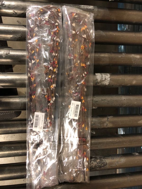 Photo 1 of Youyole Pip Berry and Rusty Star Garland 40'' Fall Pip Berry Garland Primitive Vines Garland Gifts, Christmas Decor for The Door, Red/ Burgundy