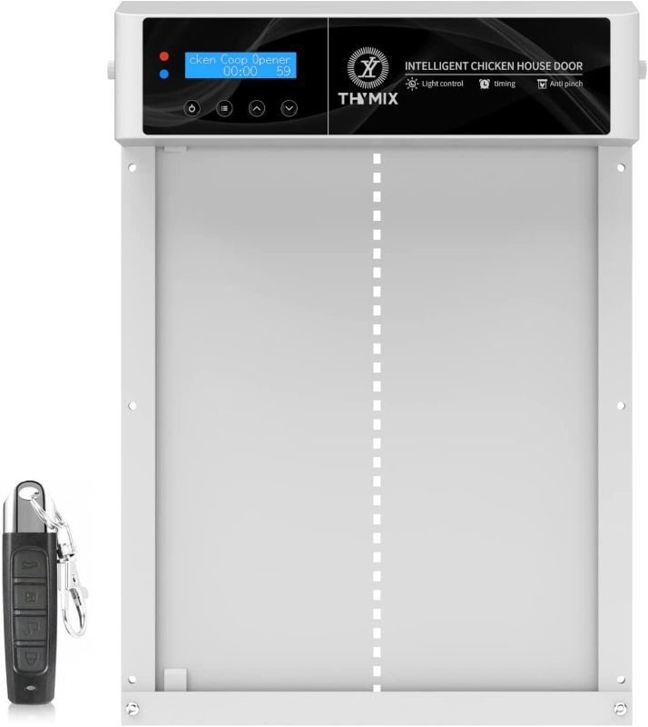 Photo 1 of Thymix Automatic Chicken Coop Door Electric Chicken Door Opener with Timer, Programmable Light Sensor and Programmable Anti-Pinch (White) ---- moderate used, some scratches and marks on item as shown in pictures