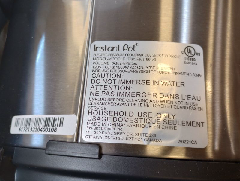 Photo 10 of Instant Pot Duo Plus 9-in-1 Electric Pressure Cooker, Slow Cooker, Rice Cooker, Steamer, Sauté, Yogurt Maker, Warmer & Sterilizer, Includes App With Over 800 Recipes, Stainless Steel, 6 Quart ---- moderate used, scuffs, broken cap piece, and broken side t