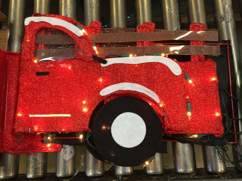 Photo 2 of 33 Inch Wide - Light-Up Tinsel Truck with Holiday Christmas Tree, Pre-Lit with 100 Lights