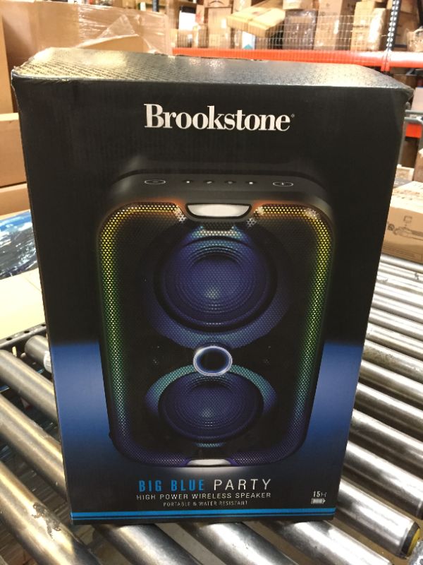 Photo 5 of Brookstone Big Blue Go 60 Watt Wireless Indoor Outdoor Portable Speaker, Built in Qi Charging Pad, LED Light Show, Bluetooth 5.0, IPX5 Water Resistant, Tap to Link Multiple Speakers, Karaoke Mic Input