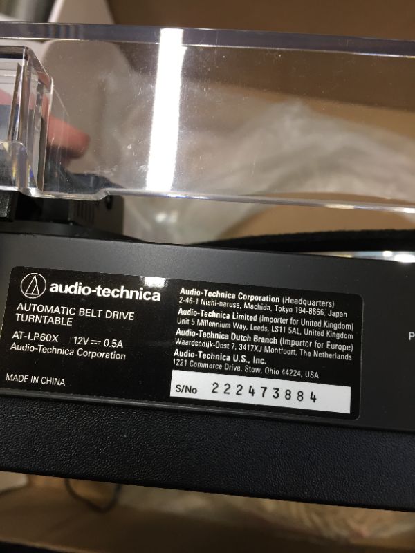 Photo 4 of Audio-Technica AT-LP60X-BK Fully Automatic Belt-Drive Stereo Turntable, Black, Hi-Fi, 2 Speed, Dust Cover, Anti-Resonance, Die-Cast Aluminum Platter --- DOES NOT POWER ON // SELL FOR PARTS 