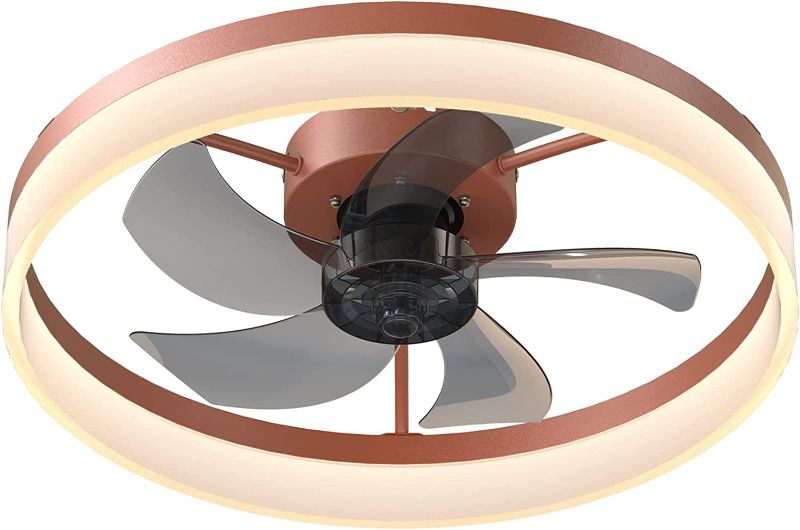Photo 1 of Ceviept Ceiling Fans with Lights Dimmable LED Reversible Blades Timing with Remote Control 5 Invisible Blades Flush Mount Low Profile Modern Ceiling Fan-Copper

