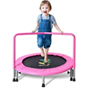 Photo 1 of BCAN 36''/60'' Mini Folding Ages 2 to 5 Toddler Trampoline with Handle for Kids/Enclosure Net, Two Ways to Assemble The Handle, Indoor/Garden Toddlers Trampoline with Super Safe Cover for Toddlers
