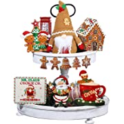 Photo 1 of 11 Pcs Gingerbread Christmas Decor Wooden Blocks Signs Christmas Table Gingerbread House Tiered Tray Decor Xmas Gnome Santa Gingerbread Man Cookies Decor for Home Holiday Party
