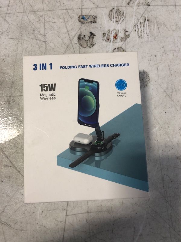 Photo 1 of 3 in 1 folding fast wireless charger color black