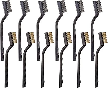 Photo 1 of 18 Pieces Small Wire Brush Scratch Brush (Stainless Steel + Brass), Curved Handle Masonry Brush Wire Bristle for Cleaning Welding Slag and Rust
