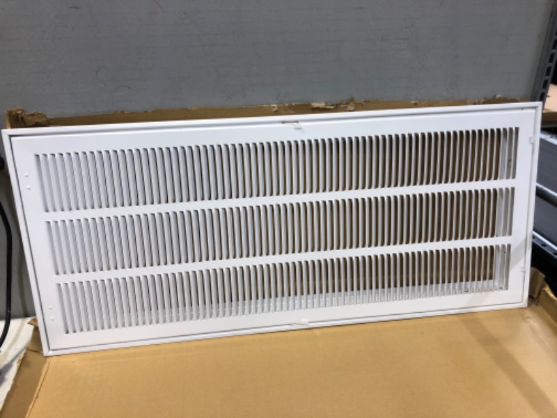 Photo 2 of 14" X 36 Steel Return Air Filter Grille for 1" Filter - Fixed Hinged - Ceiling Recommended - HVAC Duct Cover - Flat Stamped Face - White [Outer Dimensions: 16.5 X 37.75] 14 X 36