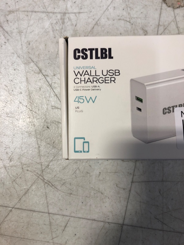 Photo 2 of CSTLBL Wall Charger with USB and C Ports 45W Fast Charge for iPhone iPad and Tablet 2 in 1 Smart Adapter Plug with 1M C to C Cable White 45W White