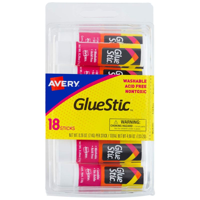 Photo 1 of Avery Glue Stick White for Arts and Crafts, Washable, Nontoxic, 0.26 oz. Permanent Glue Stic, 18pk (98001)
