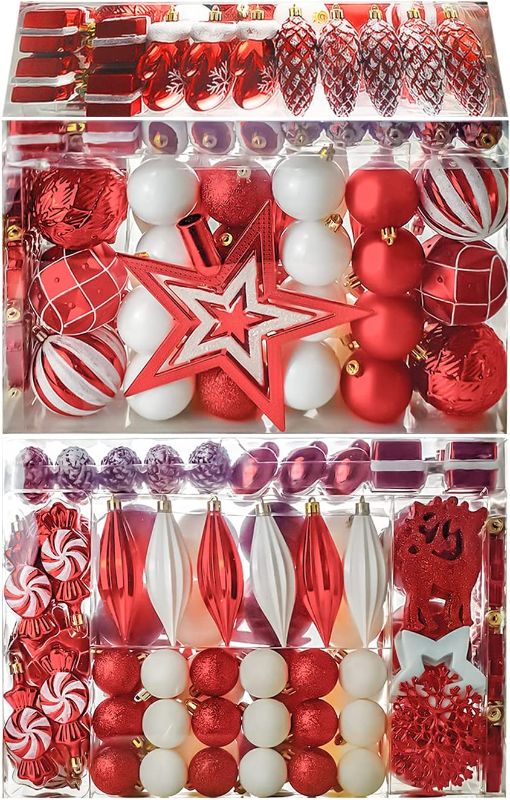 Photo 1 of 88pcs Christmas Decorations Balls Ornaments Set, Shatterproof Plastic Decorative Baubles for Xmas Tree Decor Holiday Wedding Party Decoration with Hooks Included  -- FACTORY SEALED --