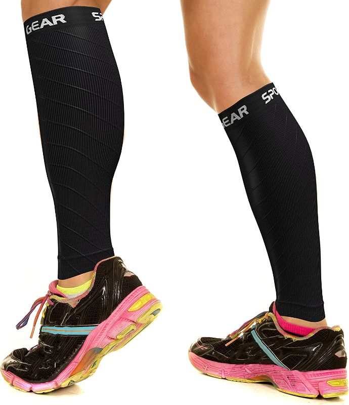 Photo 1 of Physix Gear Sport Compression Calf Sleeves Men & Women Shin Splint Compression Sleeve 20-30mmhg, Best Footless Compression Socks for Running, Nurses, Pregnancy, Post-Surgery Relief (1 Pair)  SIZE S/M 
