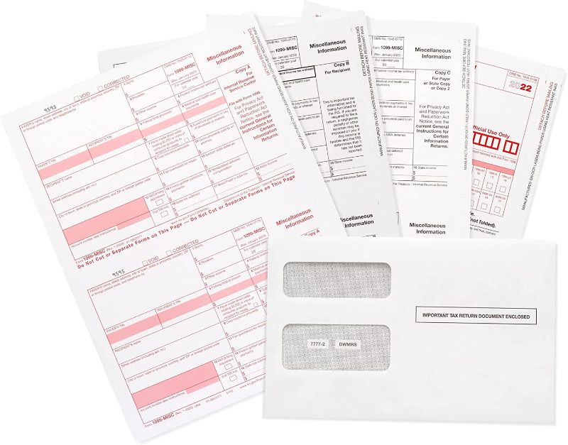 Photo 1 of 
1099 MISC Forms 2022, 4 Part Tax Forms Kit, 50 Vendor Kit of Laser Forms, Compatible with QuickBooks and Accounting Software, 50 Self Seal Envelopes Included
