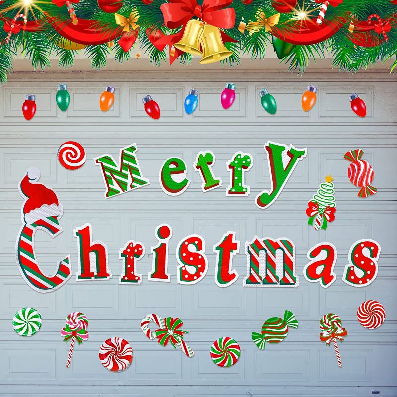 Photo 1 of 34 Pieces Merry Christmas Garage Door Magnets Decoration Light Bulb Magnet Decorations Christmas Car Magnets Xmas Magnets Magnetic Refrigerator Stickers Christmas Garage Door Decals for Holiday DIY
