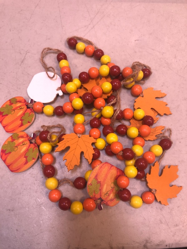 Photo 3 of 12 Pieces Thanksgiving Wood Bead Garland Fall Tier Tray Decor Rustic Garland Bead Garlands with Tassel Thanksgiving Pumpkin Maple Leaf Beads Decorations for Farmhouse Autumn Harvest Hanging Decor
 2PACK 
