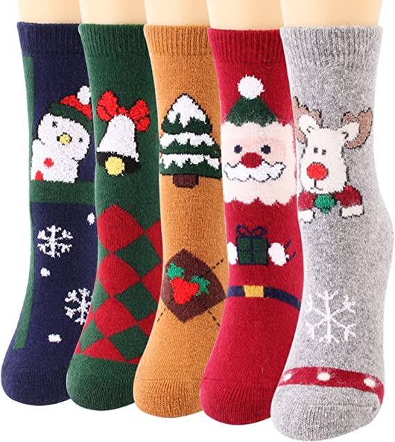 Photo 1 of 5Pack Womens Vintage Winter Soft Warm Thick Cold Knit Wool Crew Socks, Multicolor, free size